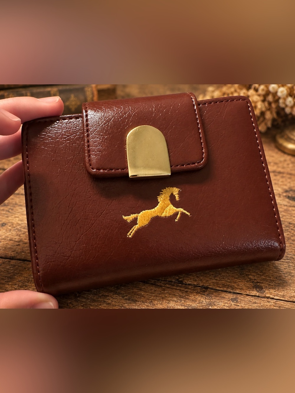 Vintage Brown Leather Equestrian Organizer Wallet / Cigarette & Card Case